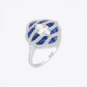 Art Deco Inspired Marquise Cut Sea Wave Design Gemstone Ring - Shahin Jewelry